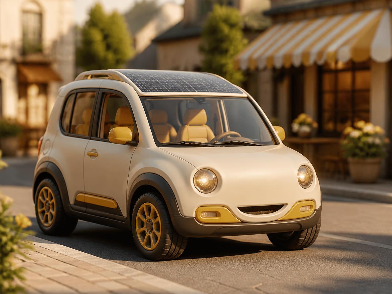 Bloom — a mid-size friendly delivery vehicle with yellow accents and a solar roof