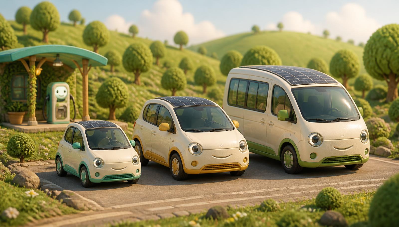 Seed, Bloom and Canopy vehicles together beside a small energy station